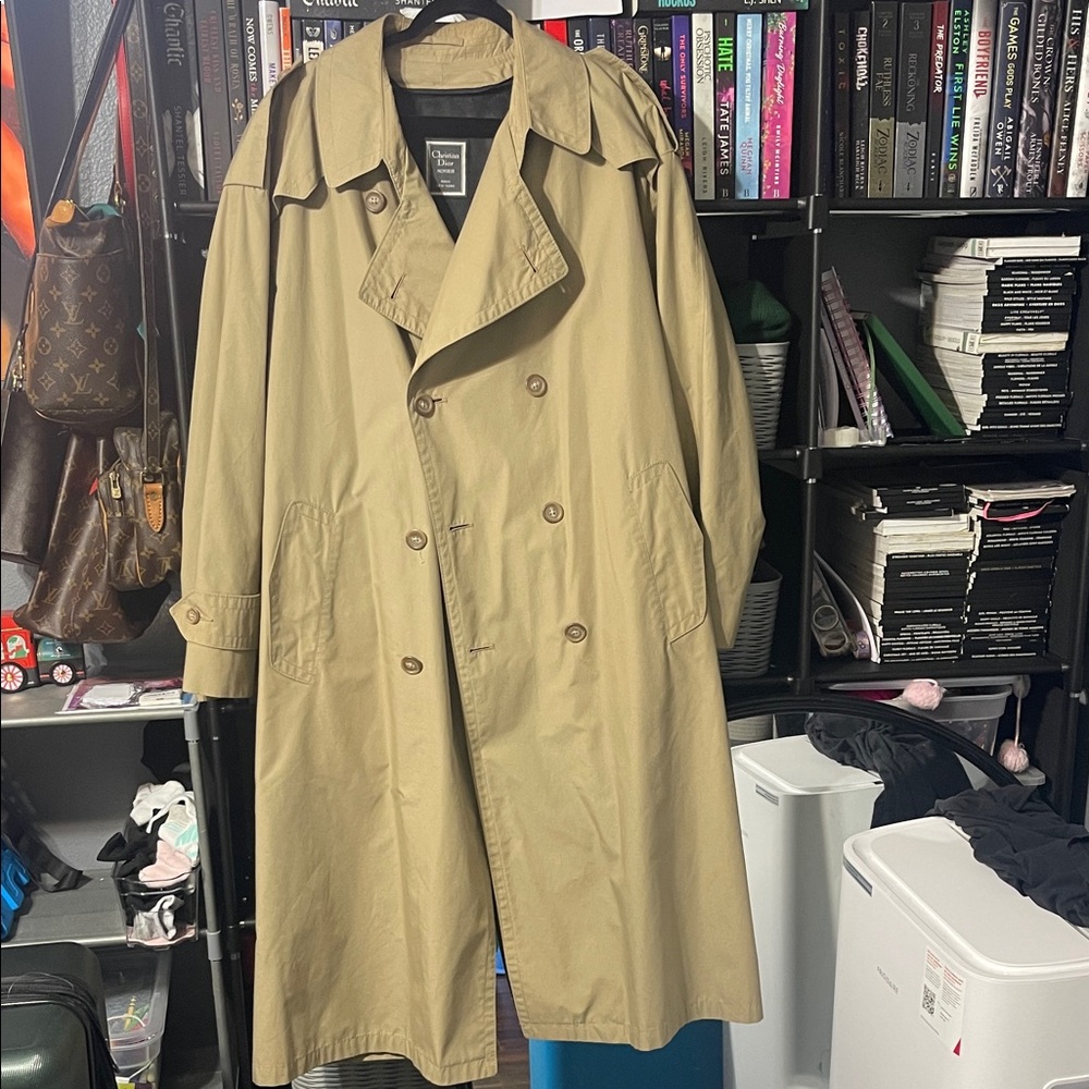 Vintage Dior Men's Beige Trench Coat with Removable Wool Liner